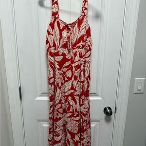 Red and White Floral Maxi Dress